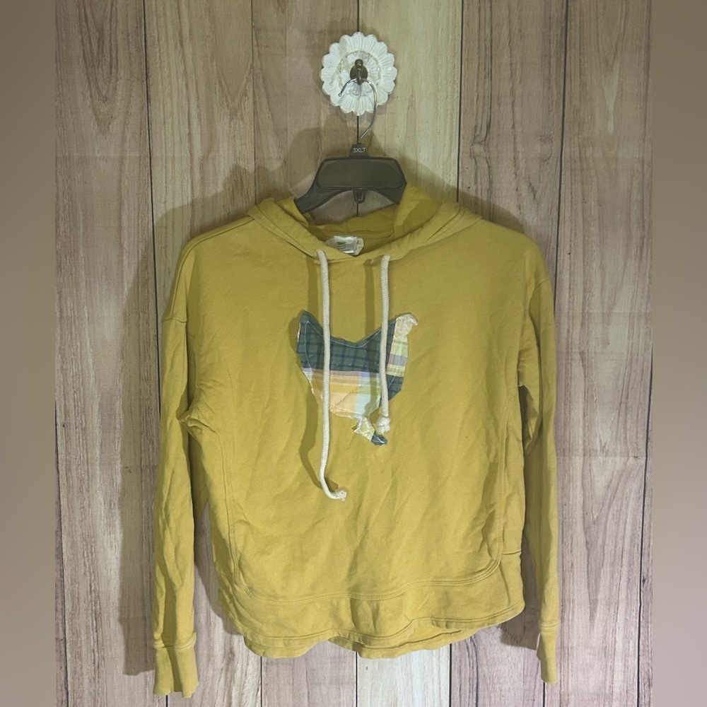 NWT Upcycled Sweatshirt Hoodie with a quilted appliqué